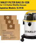 3 Pack Disposable Vacuum Bags For 1-3.5 Gallon Wet Dry Vac Dust Bag Compatible With SL18136 Model 25-1228 shown with vacuum