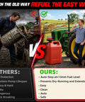Comparison image showing easy gasoline refueling with 5GPM Cordless Fuel Transfer Pump With Auto Stop Valve 51 Inch Hose.