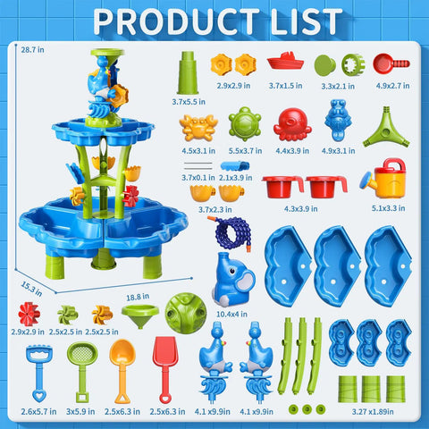 Product components of 3 In 1 Flower Shape Water Table With Pump For Toddlers And Kids Ages 3 To 8 Outdoor Summer Splash Play