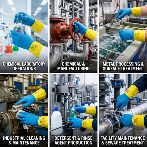 Heavy Duty 20 Mil Neoprene Latex Blend Work Gloves With Knockout Non Slip Palm Grip And Cozy Cotton Flock Lining For Tough As Nails Industrial Jobs And Reliable Chemical Safety Handling Large used in various industrial applications.