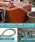 Using Stainless Steel Garden Hose 100ft With Ten-Mode Spray Nozzle No-Kink Lightweight Puncture-Resistant on patio furniture