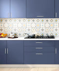 Modern kitchen with blue cabinets and 30 Pack Brushed Nickel Five Bar Curved Cabinet Pulls Arch Handles For Kitchen Cabinets.