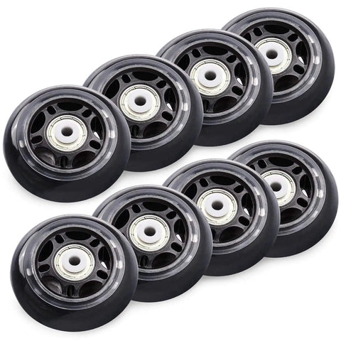 8 Pack Inline Skate Wheels Set 70Mm 72Mm 76Mm 82A 84A With Bearings ABEC for Replacement Heavy Duty Inline Roller Skates visible in black color