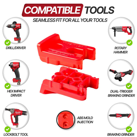9 Pack Tool Holder for M18 and 18V Cordless Tools, Snap Fit Tool Organizer showing compatibility with various tools