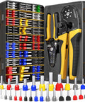 Ferrule Crimping Tool Kit with Self Adjusting Hex Ratchet Crimper for AWG 24 to 4 (0.25 to 25 mm2) with 32 ferrules displayed