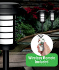 Color Changing Solar Pathway Lights Outdoor IP67 Waterproof Solar Powered Garden Lights For Walkways Yard Backyard Lawn Or Landscape 4 Pack With Auto Color Cycling And Energy Saving LED shown with remote control