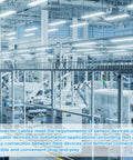 Industrial automation setup showcasing robotics connected with M12 Female Straight 5 Pin Aviation Socket Connector With 5m Black Electrical Cable.