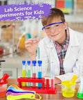 Boy using Hands On Science Lab Kit For Kids 24 Piece Educational Experiment Set With Plastic Test Tubes Droppers Caps And Tube Holder