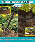 Dual Head Garden Hoe With Adjustable Handle For Weeding And Cultivation, One Side Four Tooth Rake Head For Loosening Soil, Other Side Sharp Blade For Weed Busting, Heavy Duty Metal Digger, Long Reach 30 To 62 Inch in garden soil