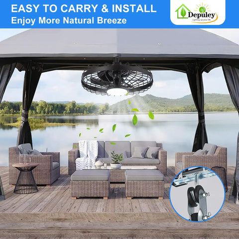 Outdoor Hanging Ceiling Fan With Light And App Remote, 20 Inch Black Caged Fan For Gazebo, Patio, installed under a gazebo