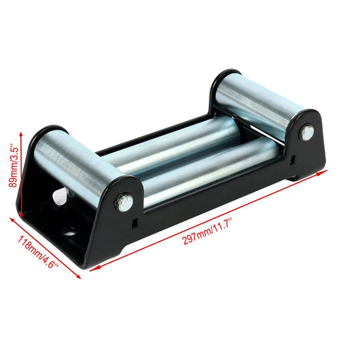 10 Inch Winch Roller Fairlead For Off Road Recovery Vehicles 8000 To 17500 Lb Capacity Standard 10 Inch Mount Pattern Fits Most Trucks Jeeps 0.8 Inch Roller Gap Built For Rough Off Road Recoveries, showing metal construction with bolt dimensions