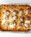 35 Pack 8x8 Aluminum Pans With Clear Lids Square Foil Pans For Baking Heating Storing And Meal Prep Durable Reinforced Rib Walls Stackable 9x9 Outer Size with spaghetti and meatballs