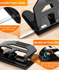 Heavy Duty 3 Hole Puncher With 40 Sheet Capacity, 50 Percent Less Effort Lever, Built In Paper Guide, Large Tray, Metal Construction