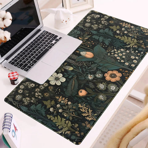 Floral Desk Mat With Wildflower Vibe For Gaming And Work, Large 31.5 By 15.75 Inch Desk Pad on desk with laptop and decor