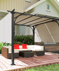10x10 Patio Pergola With Weather Resistant Steel Frame And Fully Adjustable Sliding Canopy Shade over patio furniture