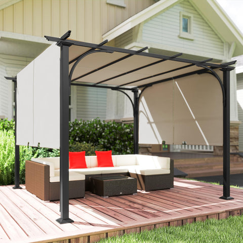 10x10 Patio Pergola With Weather Resistant Steel Frame And Fully Adjustable Sliding Canopy Shade over patio furniture