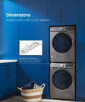 Blue laundry area with Space Saving 27 Inch Front Load Washer And Dryer Stack Kit With All Parts Included For No Fuss Setup Easy Install.