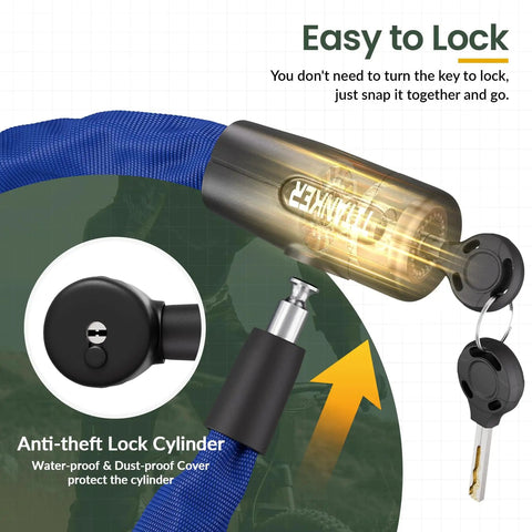 3.3 Feet Heavy Duty Bike Chain Lock With Key 6mm Thick Chain showing lock cylinder, anti-theft design, and included keys