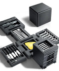 Slick Pocket Compact Precision Magnetic Screwdriver Set With Foldable Cube Case For Phone Laptop Switch And Gaming Rig Repairs, open view.
