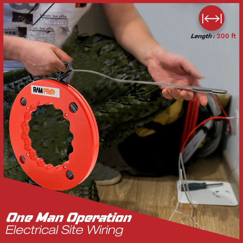 Heavy Duty Fish Tape Wire Puller 200 Ft No Fuss With Double Loop Tip For Easy Cable Pulling In Walls And Electrical Conduits