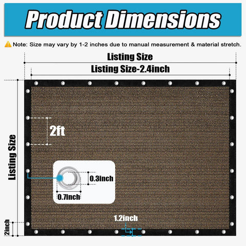 Dimensions of 90 Percent UV Block Shade Cloth For Pergola With Grommets 8 By 10 Feet Privacy Screen detail view