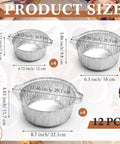Image showing various sizes of 12 pack disposable aluminum pots with lids set for camping and travel cooking.