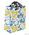 Medium Gift Bag With Tissue Paper Flowers And Butterflies In Turquoise And Yellow For Birthdays Mothers Day Bridal Showers Baby Showers And More Great For Gifting For Candles Books Scarves Or Small Gifts, back view showing floral pattern.