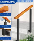 Dang Sturdy Wooden Handrail With Wrought Iron Posts And Adjustable 270 Degree Bracket For Outdoor Porch Or Deck Stairs showing round corner design.
