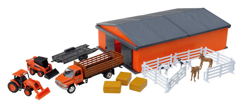 All In One Farm Vehicles And Machine Shed Toy Set With 18 Pieces Realistic Colors And Graphics Two Pull Back And Go Vehicles