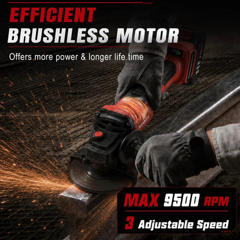 Cordless 21V Angle Grinder Kit With 4 Point 5 Inch Disc Brushless Motor 180 Degree Rotating Body Paddle Switch Includes 2X 4.0Ah Batteries And Charger For Metal Cutting Grinding And Polishing In Tight Spaces, 9500 RPM