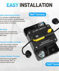 Solid 60 Amp Circuit Breaker For Rig And Marine Setup With Top Shelf IP67 Waterproof Housing, showing BAT and AUX terminals.