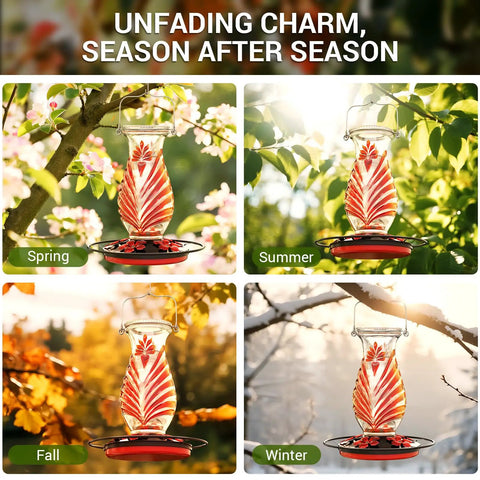 Glass Hummingbird Feeder With 24 Oz Nectar Capacity Five Flower Ports Perch And Leakproof Hanging Design For Outdoors in four seasons