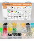 Opened kit displaying 224-piece nylon door lock rod clips for GM Ford Chrysler Toyota Mazda, fits 4mm and 5mm rod size.