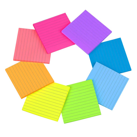 8 Pack Lined Sticky Notes 4x4 Inches Colorful Memo Pads With Super Sticky Adhesive, 8 Bright Colors For Quick Reminders, 54 Sheets Per Pad