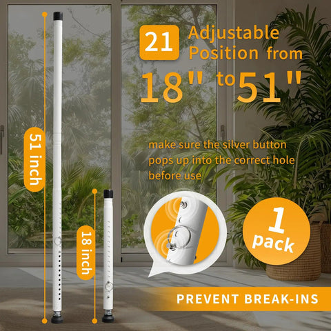 Heavy Duty Sliding Door Security Bar 18 To 51 Inches Adjustable With Rubber Tips for home safety