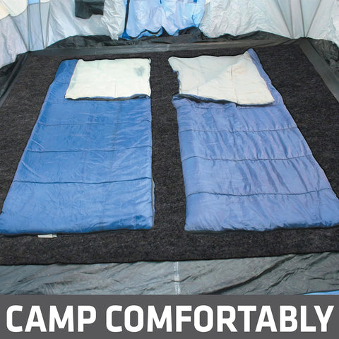 Soft Plush Tent Carpet Mat With Waterproof Backing Keeps You Warm And Dry Inside The Tent under blue sleeping bags