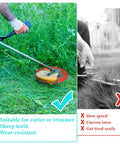 Six Steel Teeth Razor Trimmer Heads And Three Teeth Brush Cutter Blades Set with Weed Trimmer Attachments in use on lawn