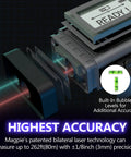 Dual Laser Distance Meter With Bluetooth App Connection showing bilateral laser system and bubble levels for precise measurements