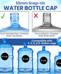 Ten Pack USA Made Water Jug Caps For 2 3 5 And 6 Gallon Jugs Spill Proof Replacement Lids Fits 55mm Openings Keeps Water Fresh
