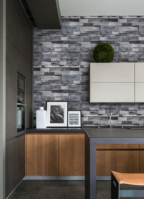 Kitchen with Grey Faux Brick Peel And Stick Wallpaper Dope Look Self Adhesive Removable For Kitchen Bedroom Living Room Decor 17.7 By 393.7 Inches
