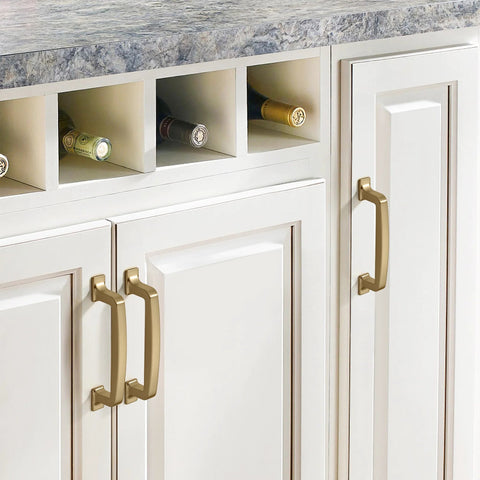 2 Pack 12 Inch Cabinet Handles Champagne Bronze Warm Brass Cabinet Pulls on kitchen cupboards with wine storage above