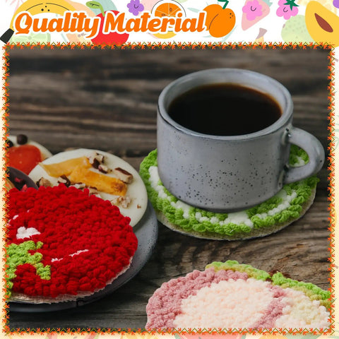 8 Piece Fruit Punch Punch Needle Coaster Kit For Adults Beginners DIY Embroidery Set with yarn coasters and coffee cup