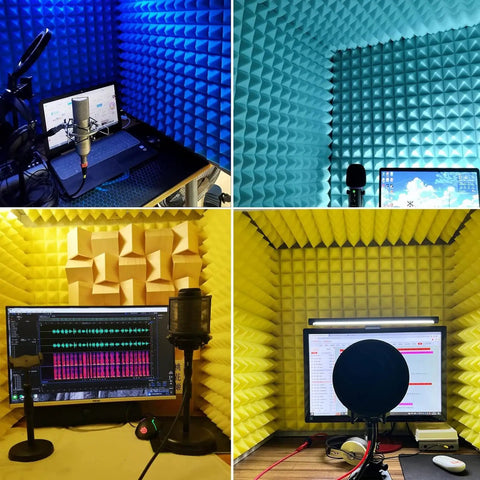 Image of Hella Portable Vocal Booth For Recording Smooth Vocals Knockout Desktop Soundproof Shield with acoustic foam panels.