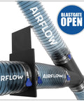 Six Pack 4 Inch Blast Gates With Double Sided Ports For Dust Collection Systems And Shop Vacuums With 4 Inch Hoses Open Showing Airflow