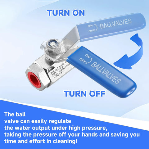 Beefed-Up 3/8 Inch Quick Connect Shut Off Ball Valve For Pressure Washer Hose Stainless Steel 5000 PSI with Easy Lever Action