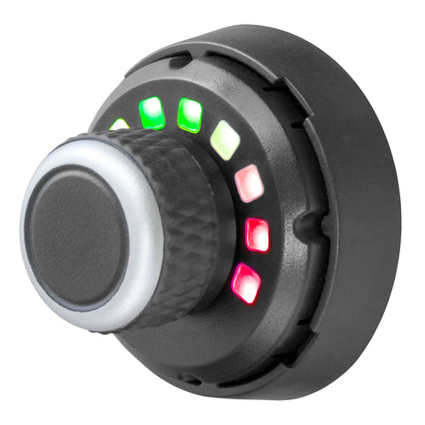 Proportional Trailer Brake Controller Featuring Slick Dash Mounted Rotary Knob with tri-color LEDs in matte black housing.
