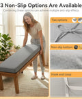 Woman setting Custom Bench Cushions For Window Seats And Benches With Non Slip Bottom Waterproof Indoor Outdoor Cushions That Stay Put