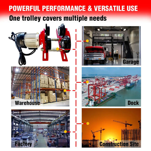 Heavy Duty Electric Trolley For Power Hoist 2200LBS Capacity versatile use in garage, warehouse, dock, construction site