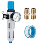 Workhorse 3/8 NPT High Pressure Air Filter Regulator With Water And Oil Trap Separator, Gauge 0-230 Psi, accessories shown