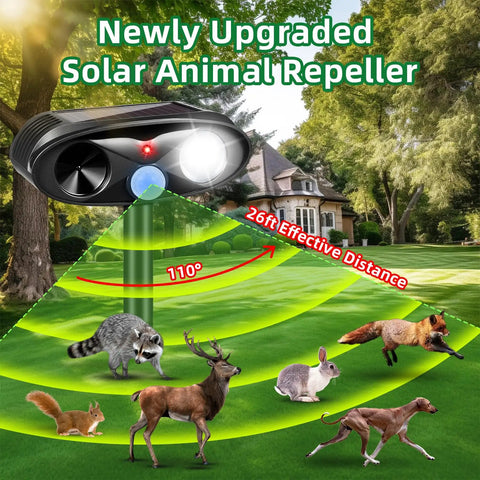4 Pack Solar Ultrasonic Critter Repellent For Cats Raccoons Squirrels Rabbits And Foxes Outdoor Deterrent With Motion Sensor Waterproof Flashing Light Ideal For Garden And Yard, black solar unit